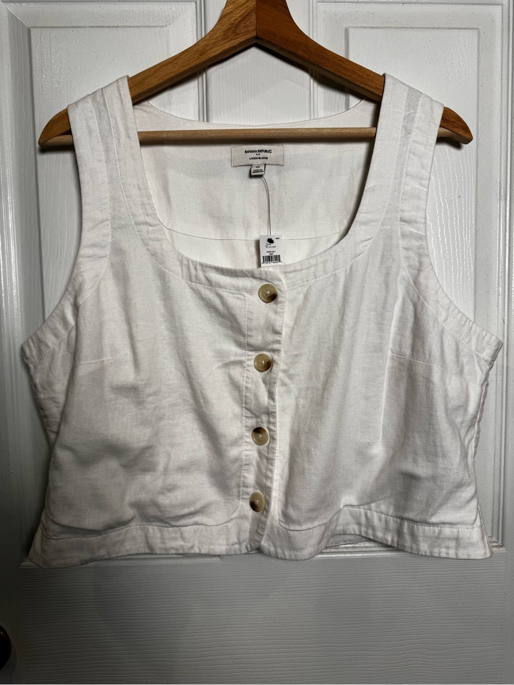 Banana Republic Linen Blend Button Front Crop Tank Top White Size 16 NWT